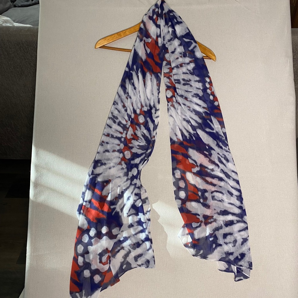 Tie Dye Square Large Scarf Sun Coverup Red White and Blue Sunburst USA